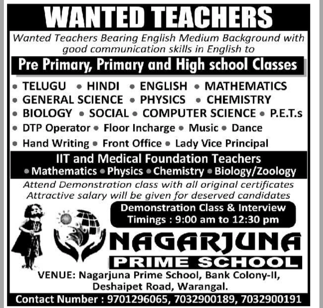 Wanted Teachers in warangal